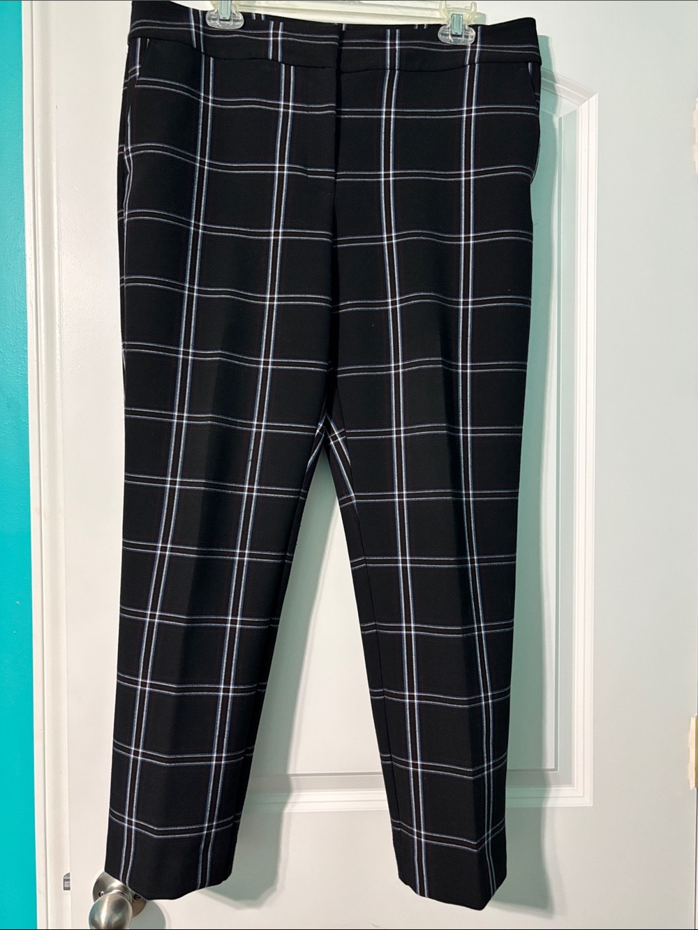 Ann Taylor Factory Black Windowpane with white/red stripes Straight Leg Trousers